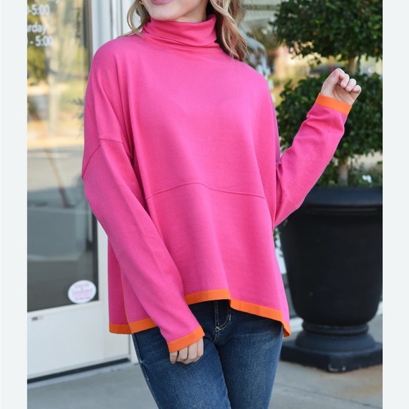THML Sweaters - THML Medium poncho like turtleneck sweater hot pink and orange